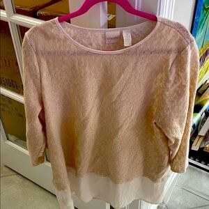 Chico's Pink and white Boxy 3/4 Sleeve Blouse